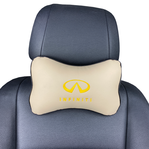 Подушки под шею Подушка под шею бежевая с вышивкой Infiniti (Золотая)
